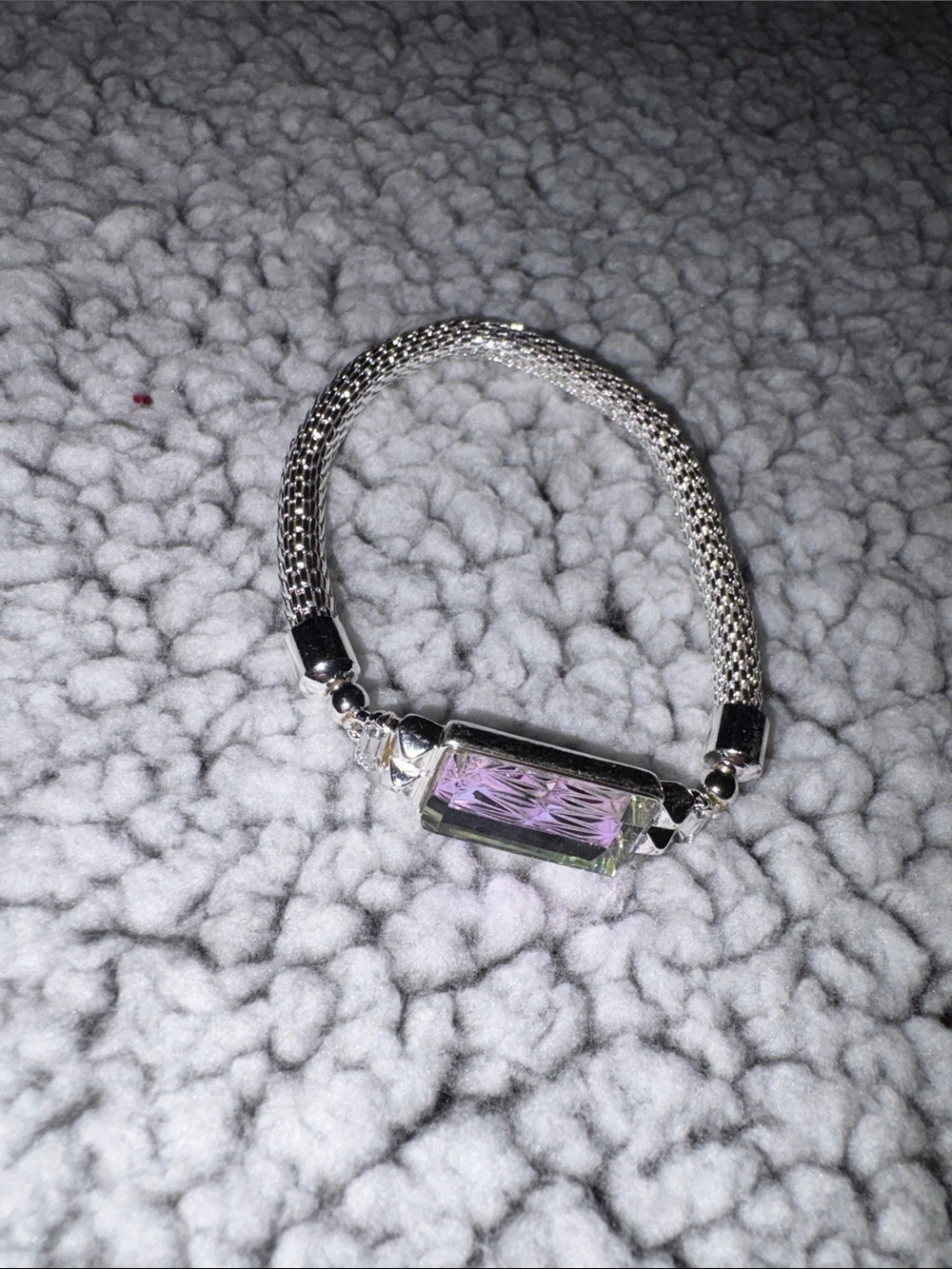 Silver Bracelet with Rectangular Lavender Crystal - Women Jewelry